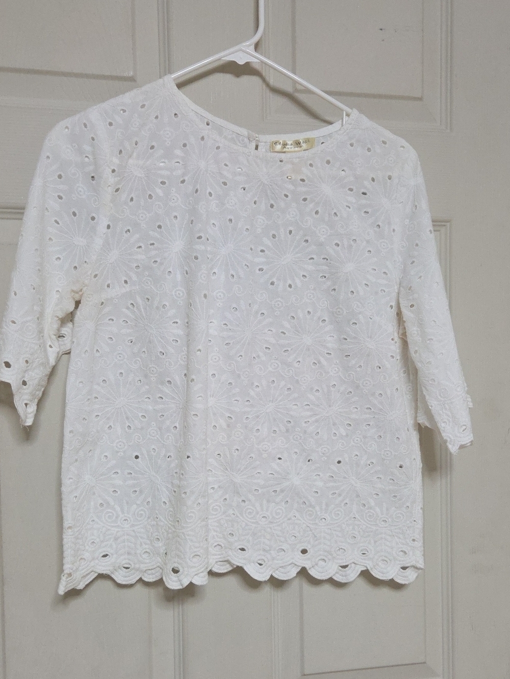 Studio West Cream Eyelet Women's Blouse Medium Sz [1422]